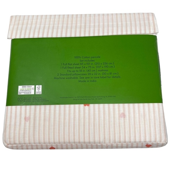 Kate Spade Pink Stripes & Hearts Full Size Sheet Set NWT - Picture 2 of 7